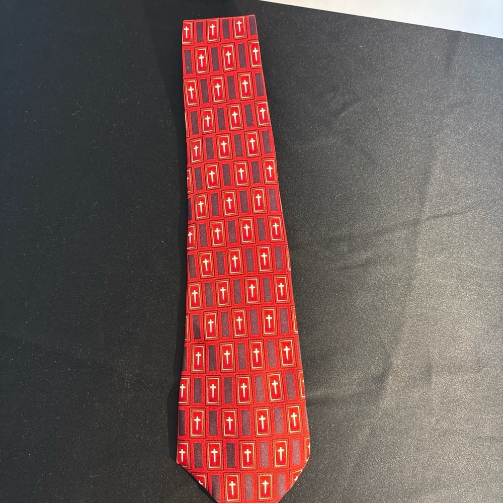Red Men's Tie with Cross Motif